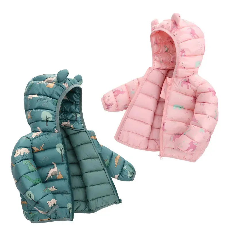 1-5Yrs Kids Boys Girls Dinosaur Print Hooded Jackets