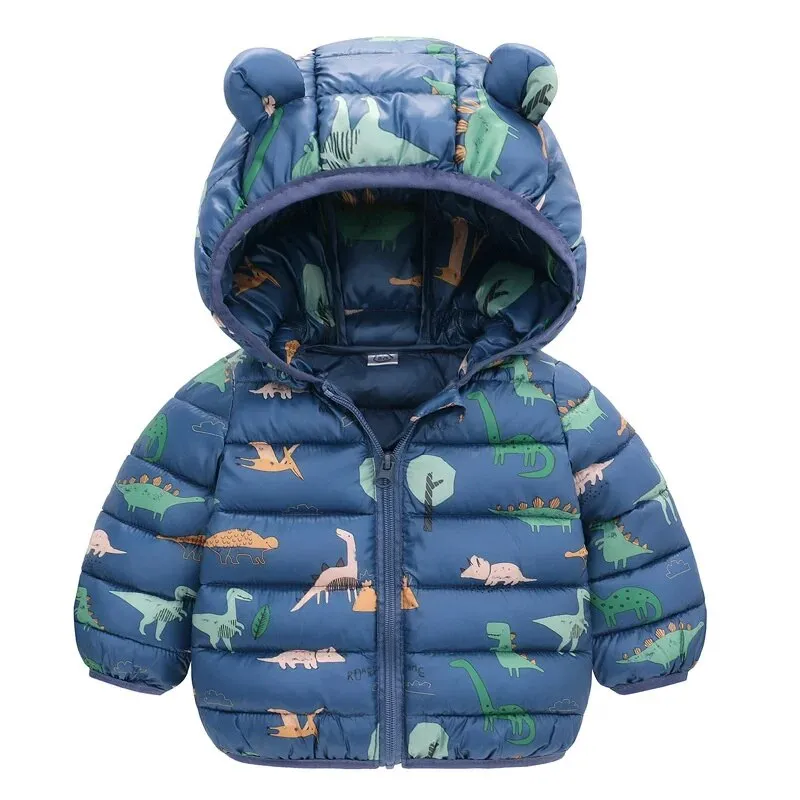 1-5Yrs Kids Boys Girls Dinosaur Print Hooded Jackets