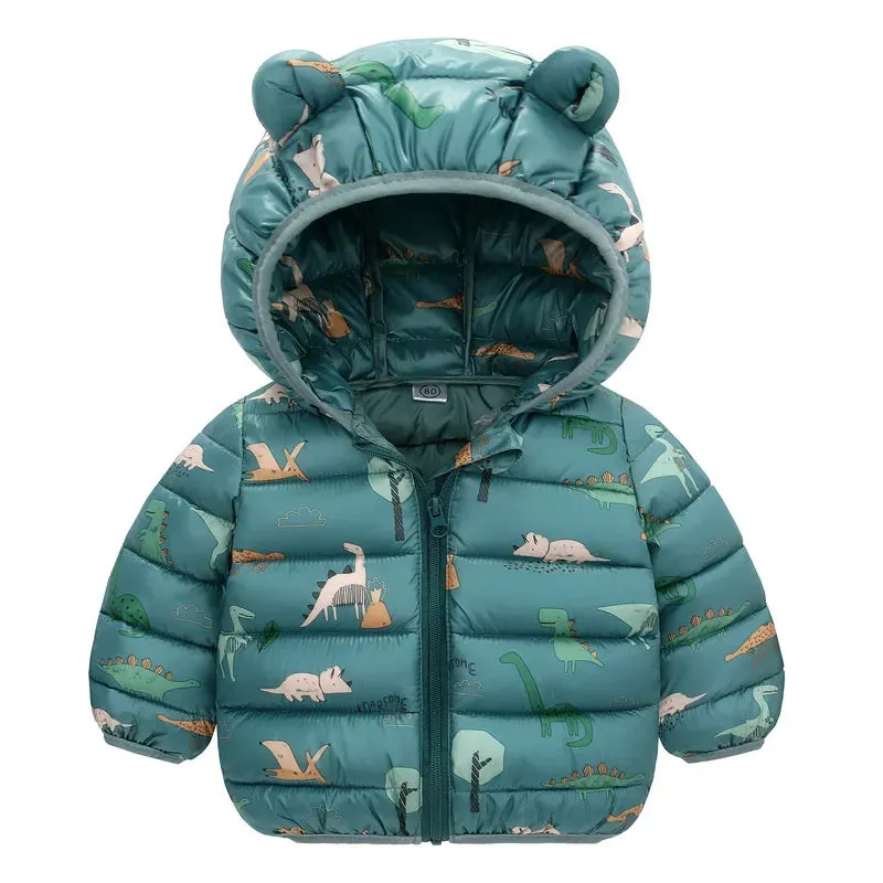 1-5Yrs Kids Boys Girls Dinosaur Print Hooded Jackets