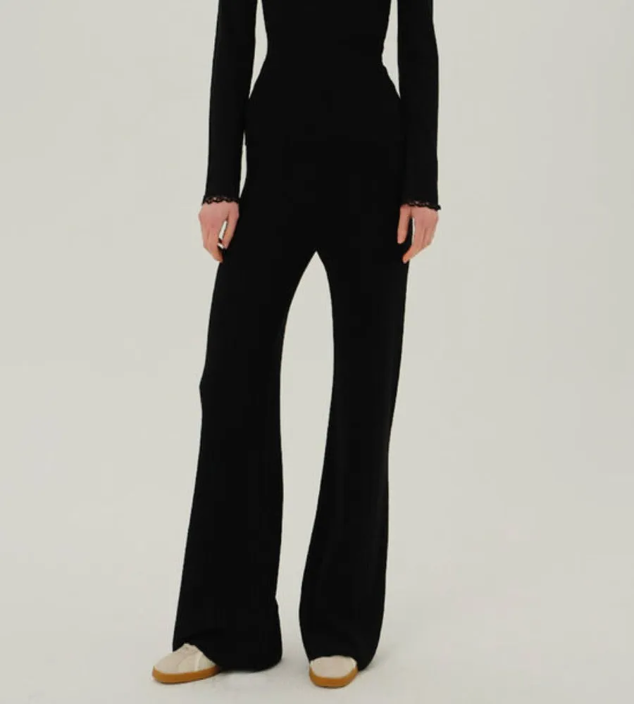 100% Wool Yin Black Knitwear Trousers