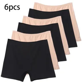 6pcs Cotton Women's Plus Size High Waist Boxer Briefs Safety Panties