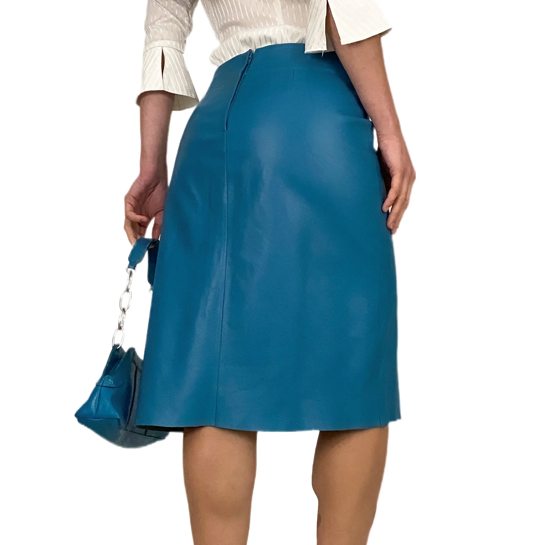 BCBG Peacock Leather Midi Skirt (S)
