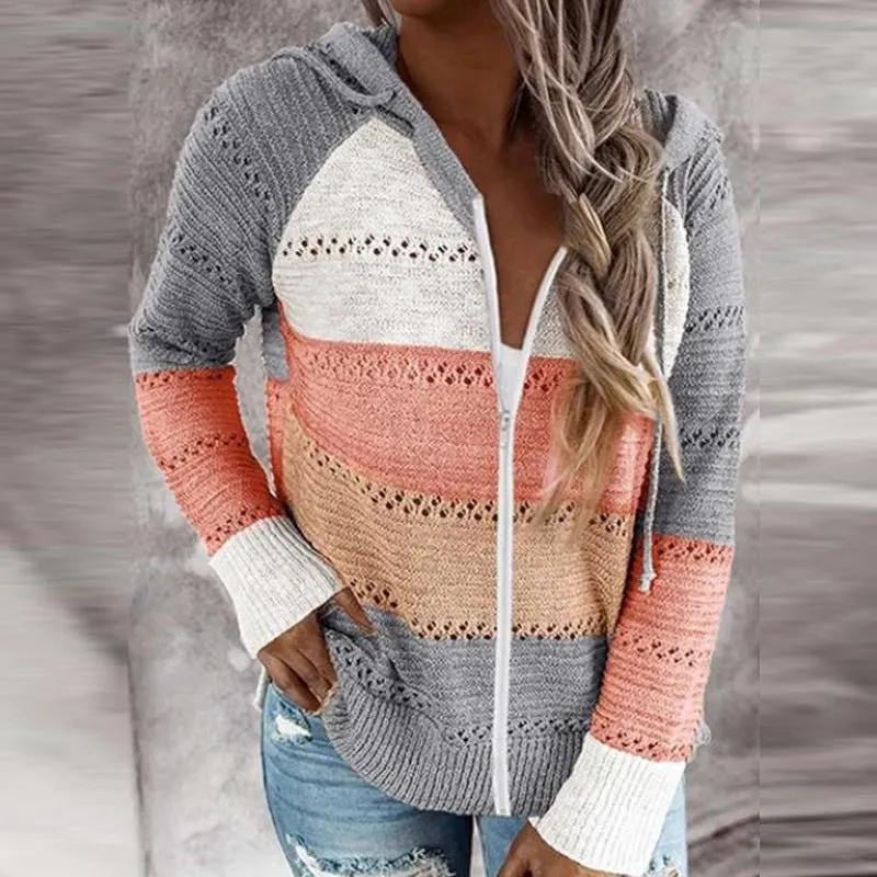 Beautiful Versatile Knitted Zipper Hooded Long-sleeved Sweaters