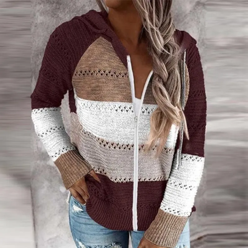 Beautiful Versatile Knitted Zipper Hooded Long-sleeved Sweaters