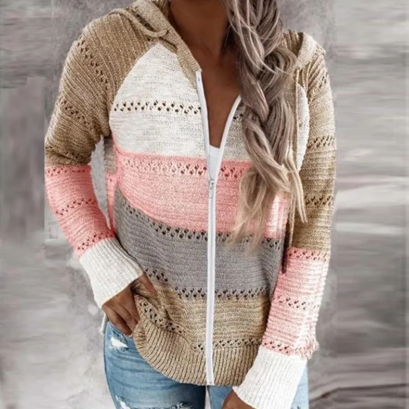 Beautiful Versatile Knitted Zipper Hooded Long-sleeved Sweaters