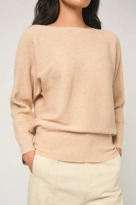 Beige Ribbed Dolman Slv Top