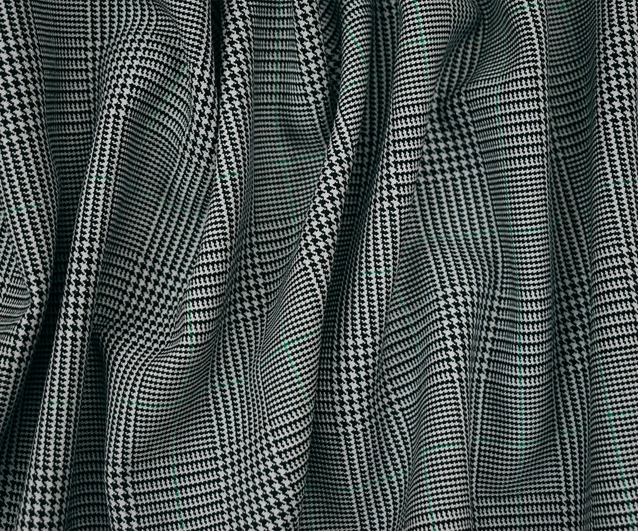 Black-Gray-Green Wool-Polyester Plaid Woven Suiting Fabric