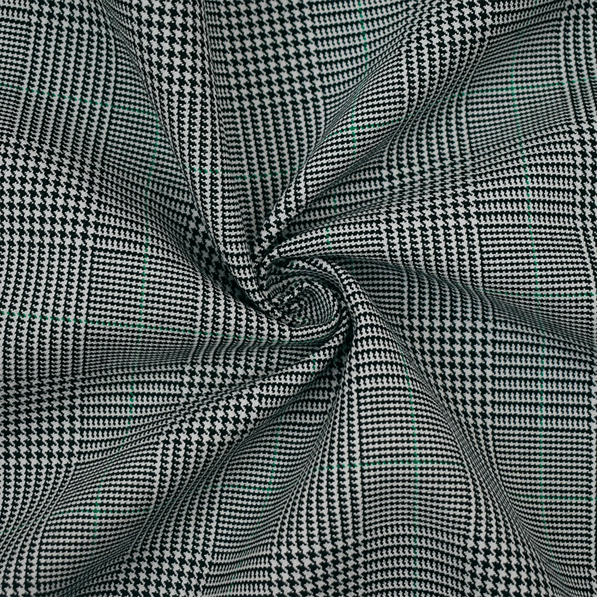 Black-Gray-Green Wool-Polyester Plaid Woven Suiting Fabric