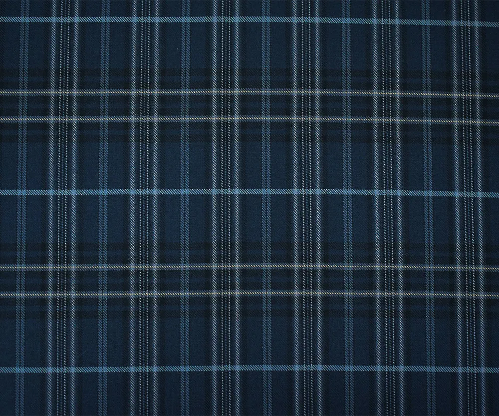 Blue-Black-Multi Wool-Polyester Plaid Woven Twill Suiting Fabric