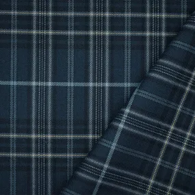 Blue-Black-Multi Wool-Polyester Plaid Woven Twill Suiting Fabric
