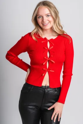 Bow detail long sleeve sweater red