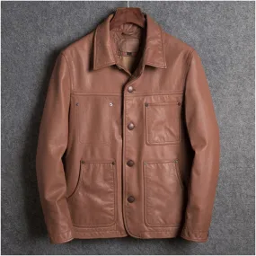 Casual Style Leather Jacket Men Single Breasted