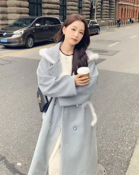 College Style Hooded Woolen Medium-Length Thickened Women's Coat