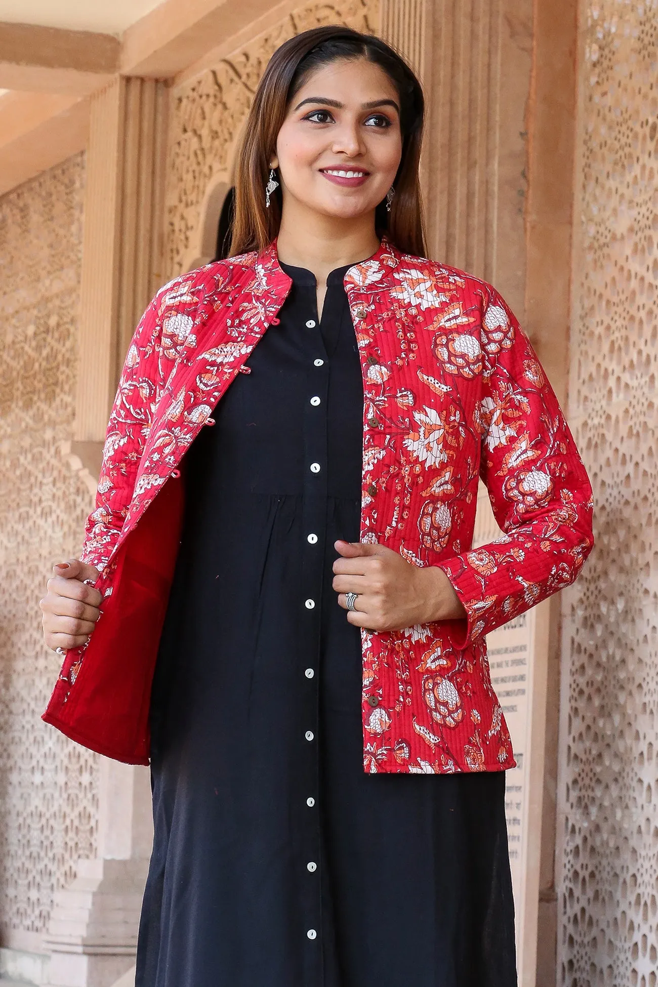 Cotton Quilted Jacket in Red