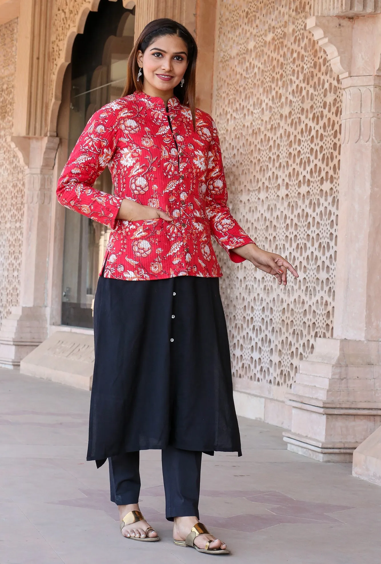 Cotton Quilted Jacket in Red