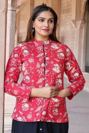 Cotton Quilted Jacket in Red