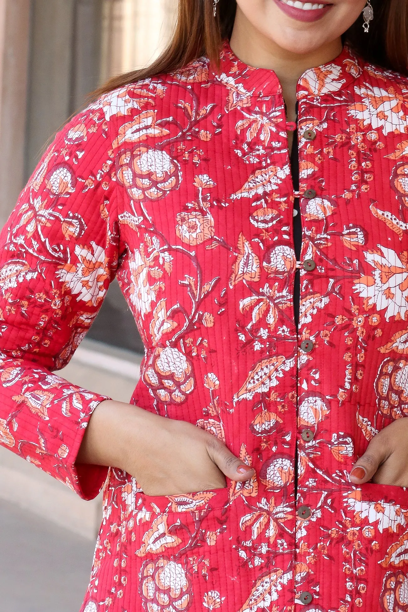 Cotton Quilted Jacket in Red