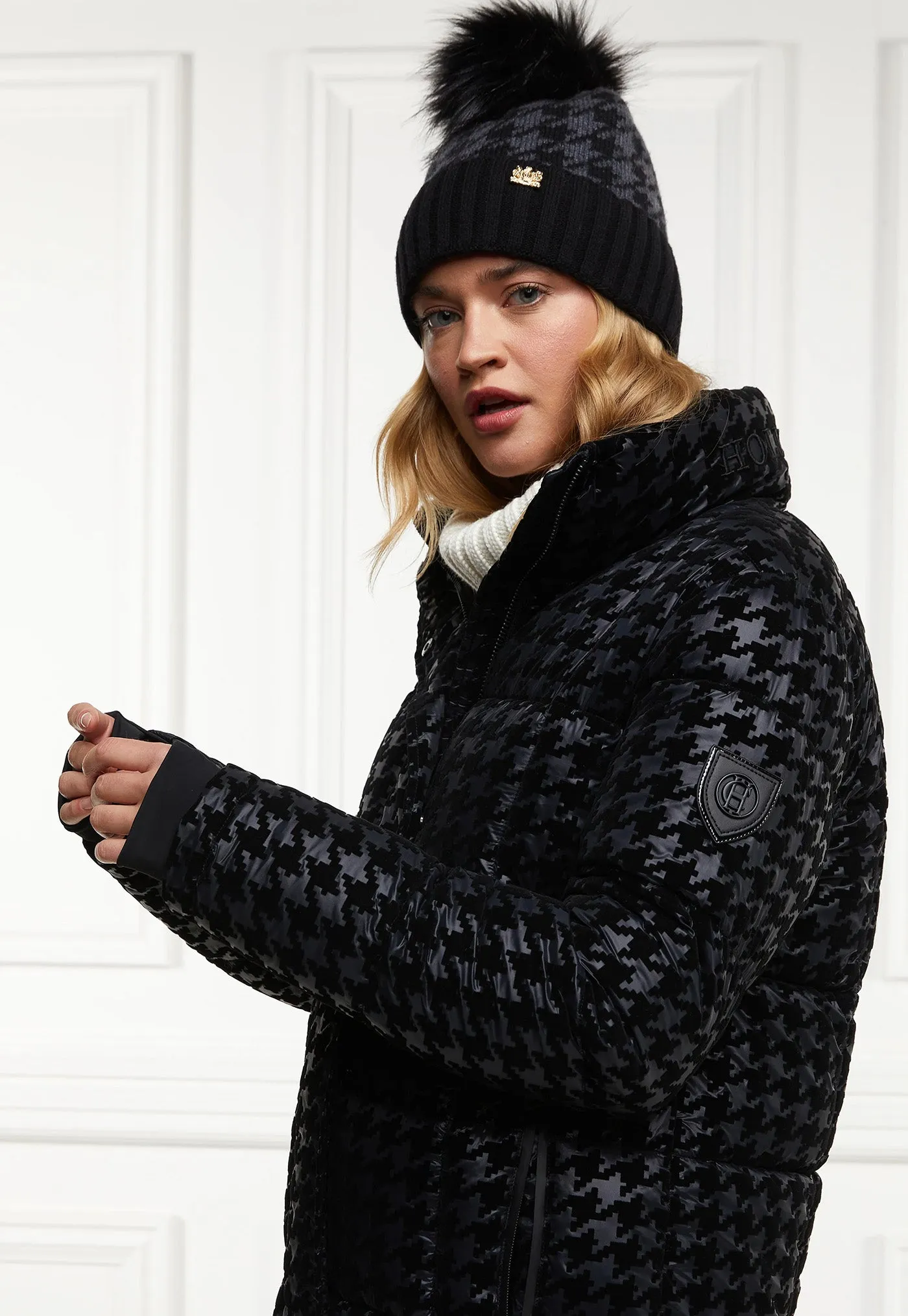 Crawford Longline Coat - Mono Houndstooth