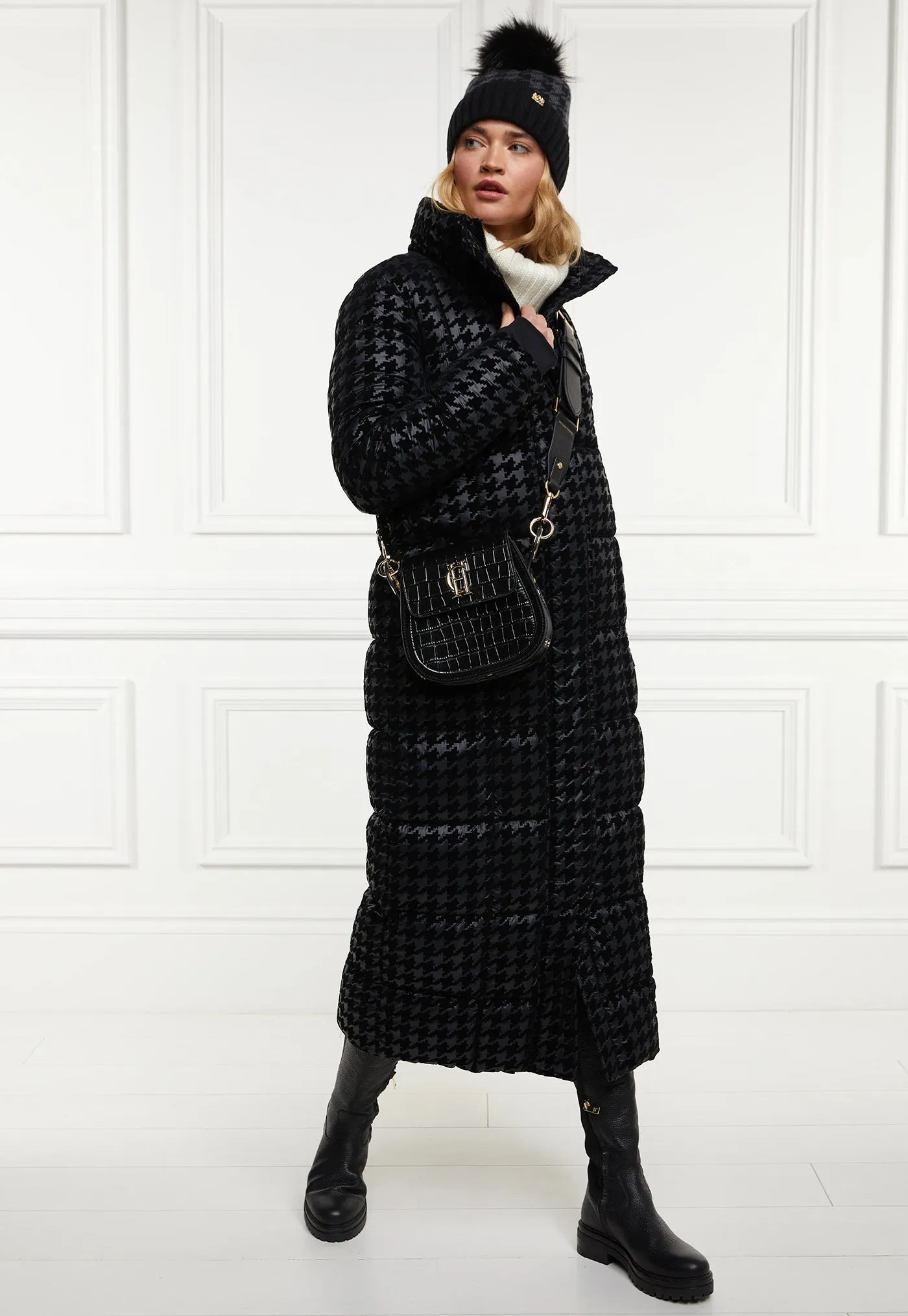 Crawford Longline Coat - Mono Houndstooth