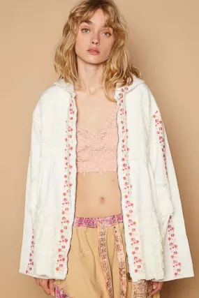 Embroidered Lace Patch Zip Up Jacket