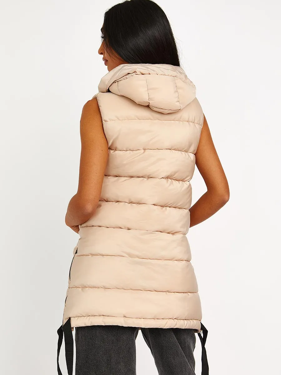 Estelle D-Ring Tape Padded Hooded Gilet In Stone