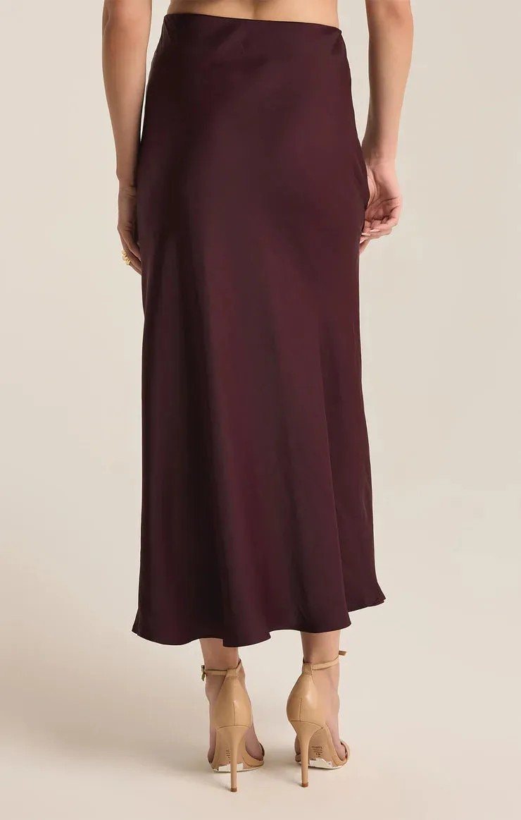 Europa Luxe Sheen Midi Skirt - Berry Wine