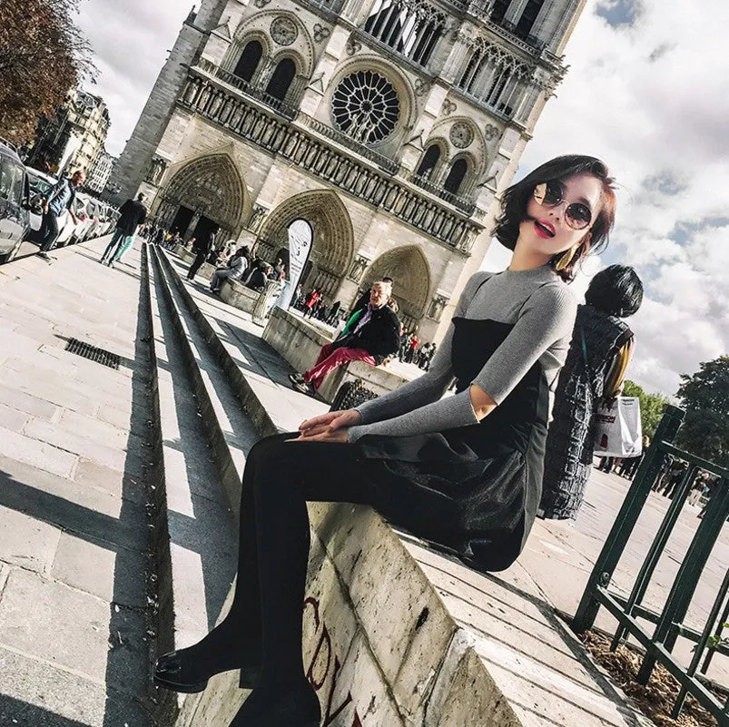 Fashon Long Sleeve High Neck Slit Long Sleeve Slim Knit Sweater
