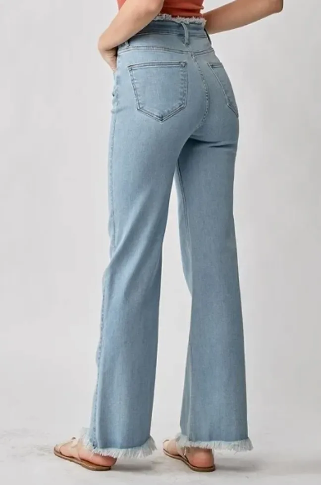 FINAL SALE Risen High Rise Frayed Hem Wide Leg Jeans