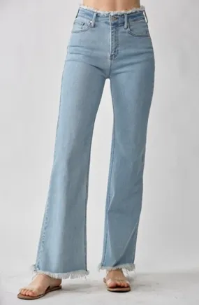 FINAL SALE Risen High Rise Frayed Hem Wide Leg Jeans