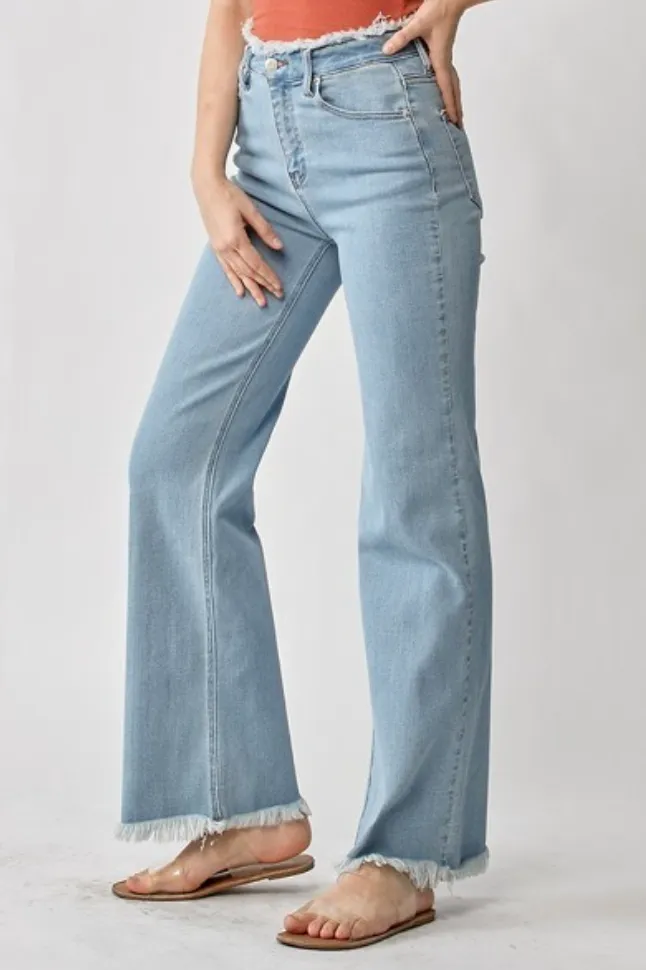 FINAL SALE Risen High Rise Frayed Hem Wide Leg Jeans