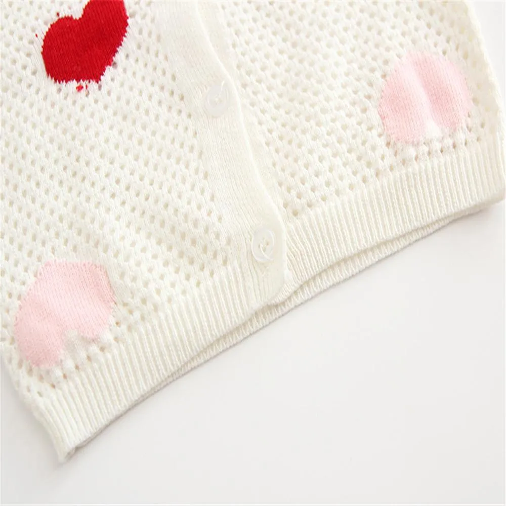 Girls Solid Button Heart Long Sleeve Sweaters