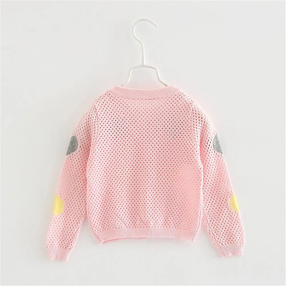 Girls Solid Button Heart Long Sleeve Sweaters