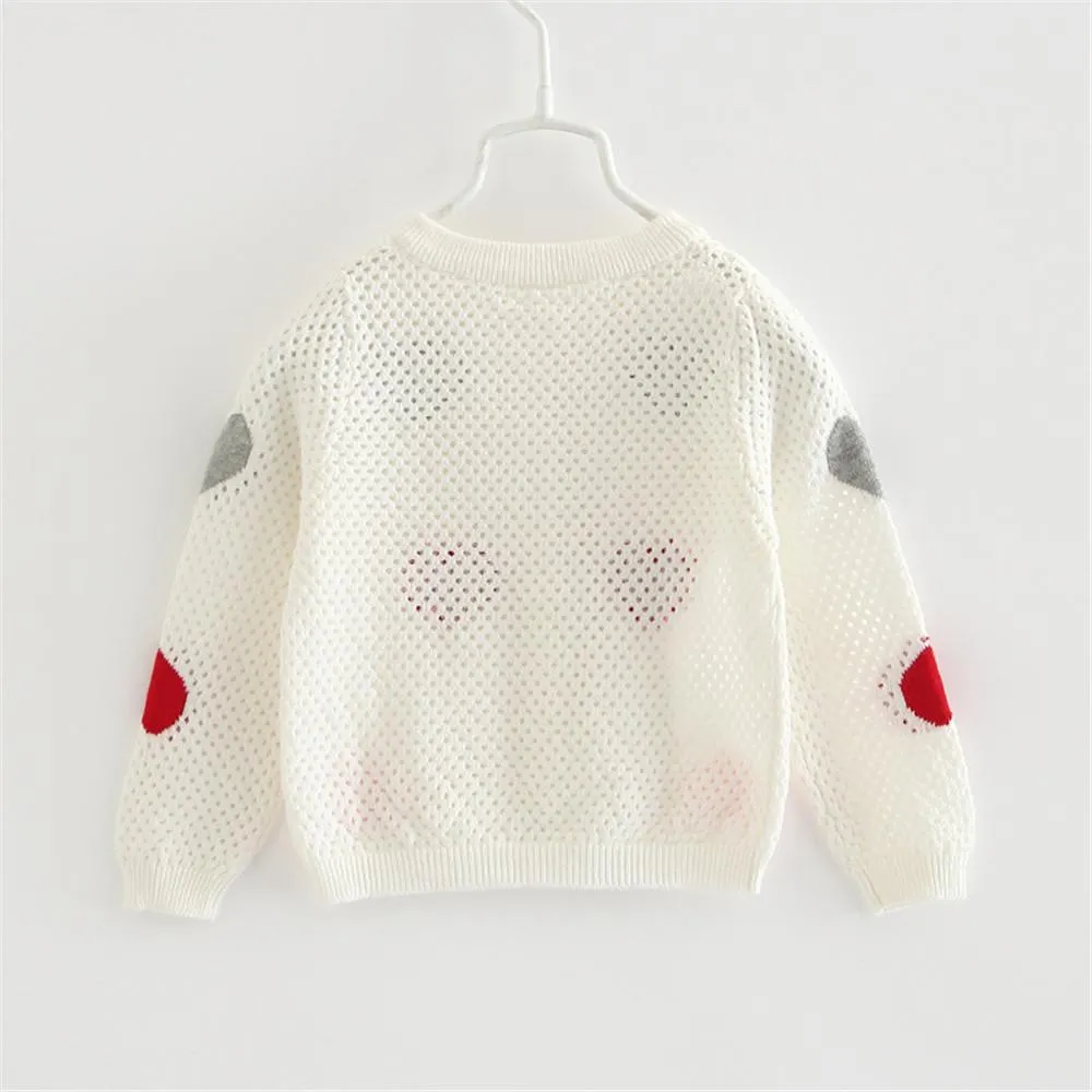 Girls Solid Button Heart Long Sleeve Sweaters
