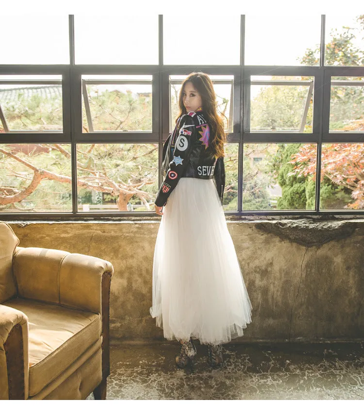 High Waist Mesh Pleated Mid-length Skirt