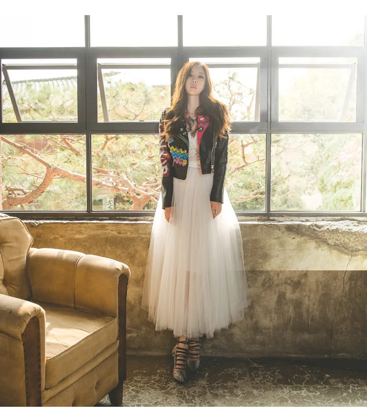High Waist Mesh Pleated Mid-length Skirt