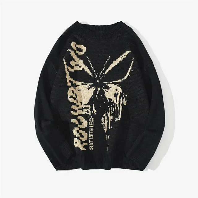 Hip Hop Knitwear Mens Sweaters 2021 Harajuku Fashion Butterfly Male Loose Tops Casual Streetwear Pullover Sweaters