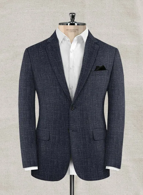 Italian Murano Indigo Blue Wool Linen Suit