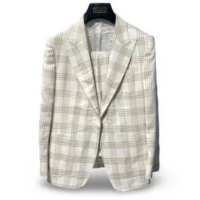 Ivory Caramel Italian Imported Silk Wool Linen Blend "Benton Peak Lapels" 2-Piece Suit