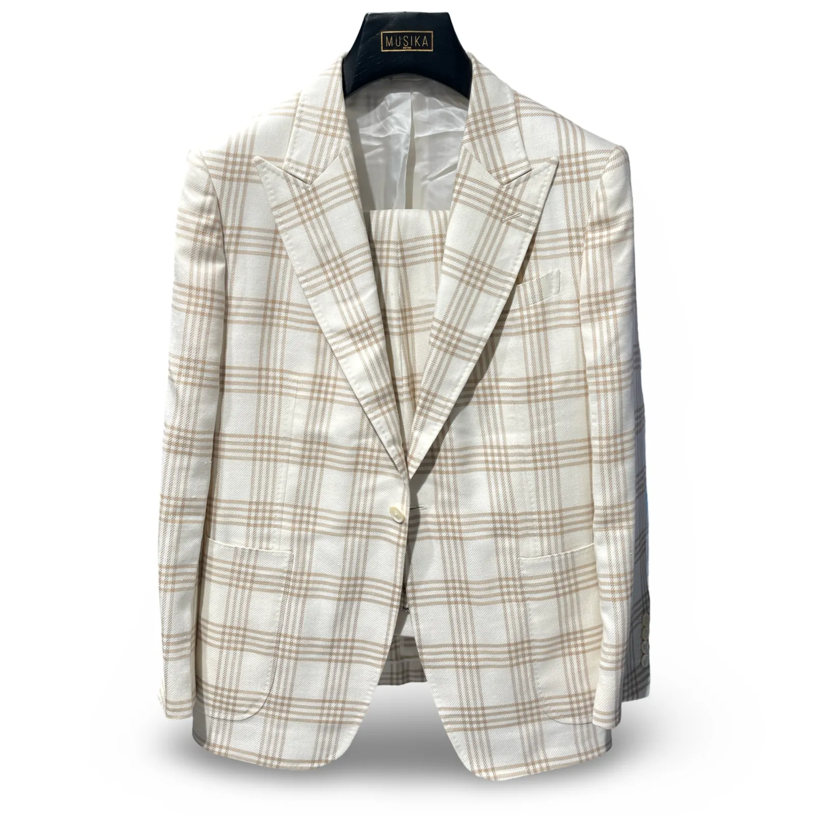 Ivory Caramel Italian Imported Silk Wool Linen Blend "Benton Peak Lapels" 2-Piece Suit