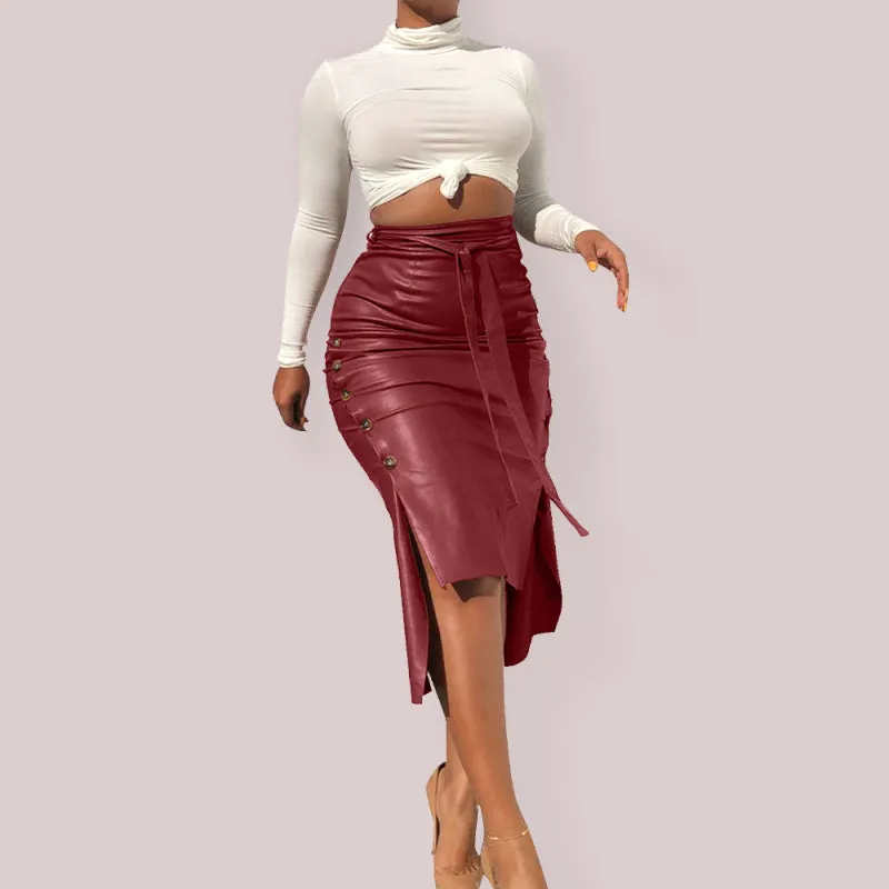 Izabella Ladies Casual Fashion Slit Mid Length Slim Skirt