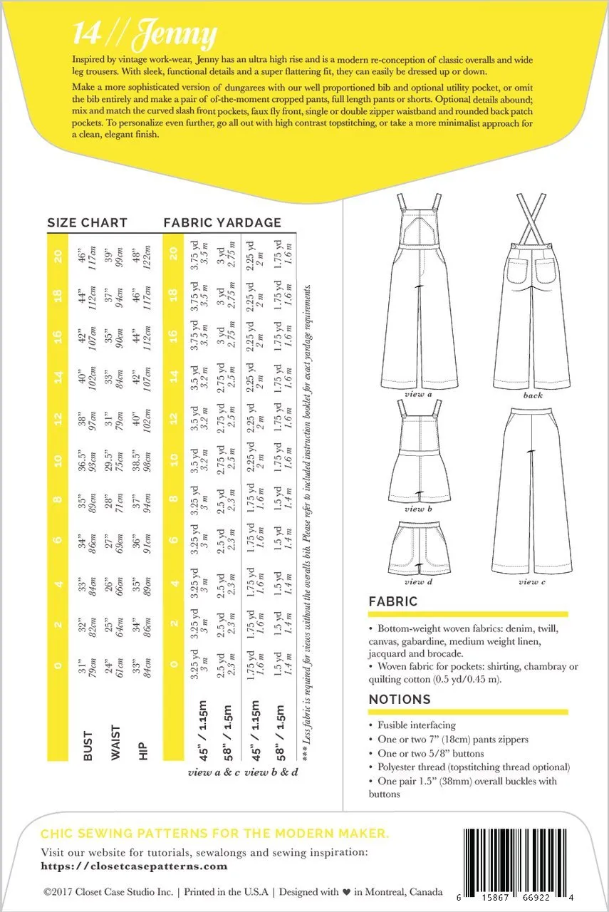 Jenny Overalls & Trousers Pattern - Closet Core Patterns