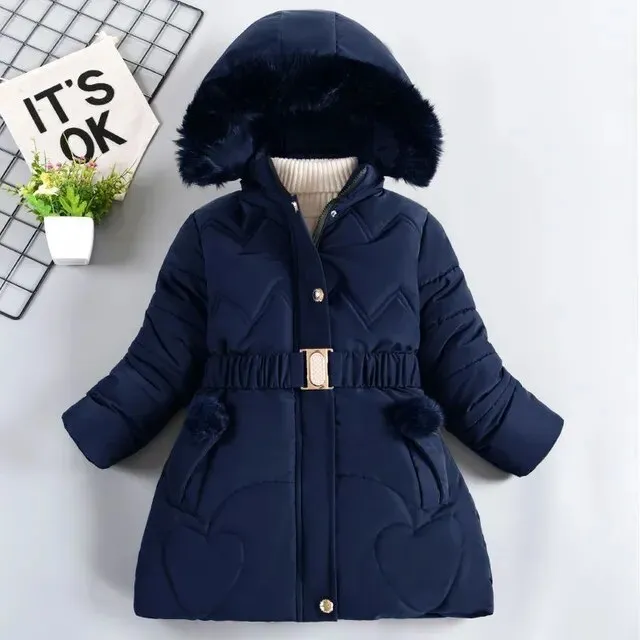 Kids Girls Mid-Length Hooded Windbreaker Coats