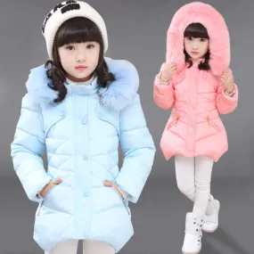 Kids Girls Mid-Length Hooded Windbreaker Coats