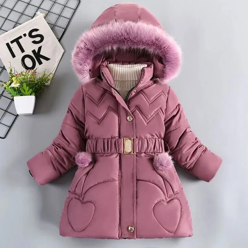 Kids Girls Mid-Length Hooded Windbreaker Coats