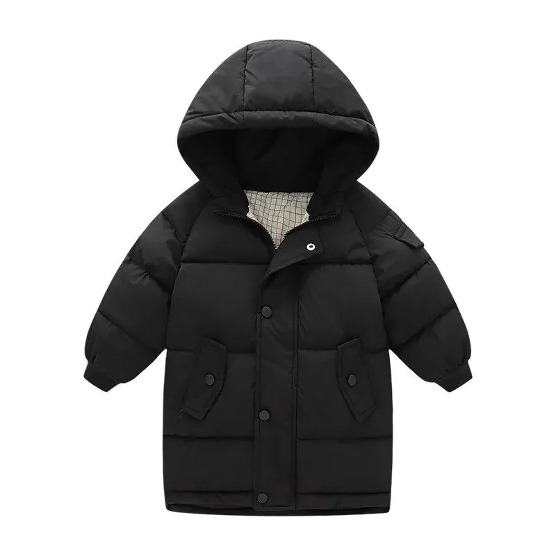 Kids Girls Mid-Length Hooded Windbreaker Coats