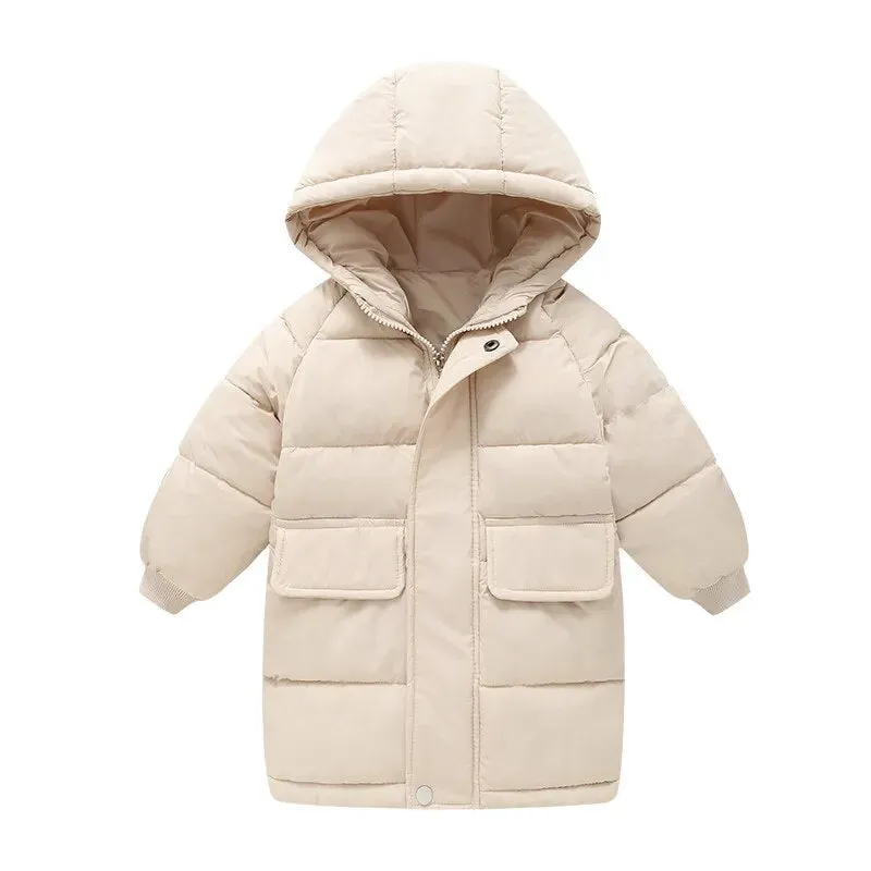Kids Girls Mid-Length Hooded Windbreaker Coats