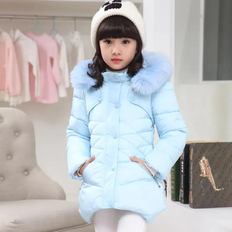 Kids Girls Mid-Length Hooded Windbreaker Coats