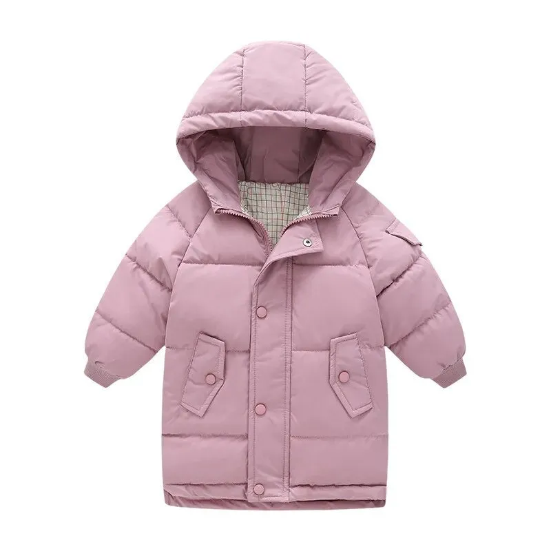 Kids Girls Mid-Length Hooded Windbreaker Coats