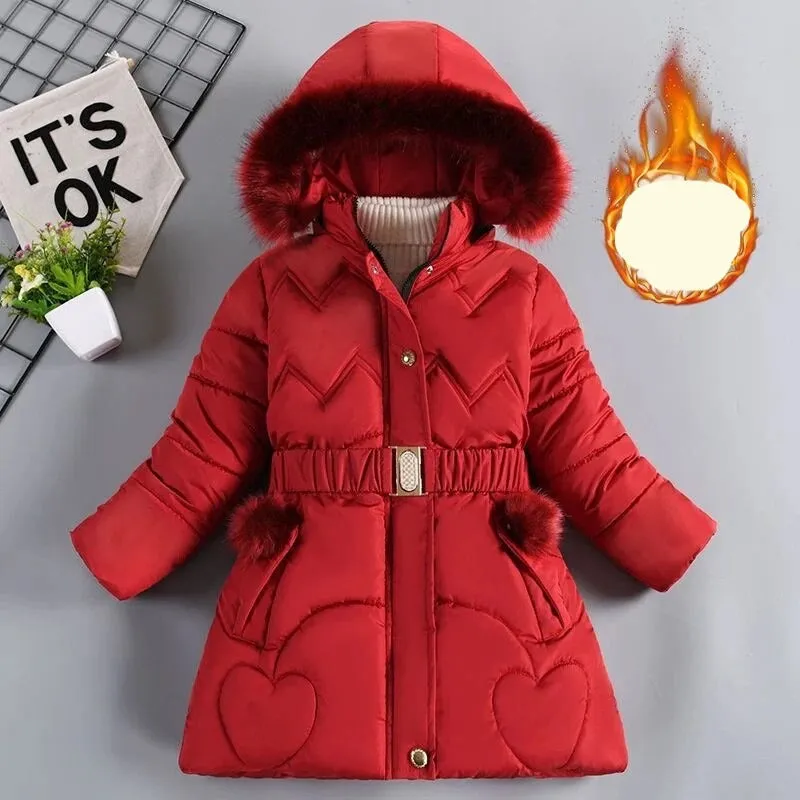 Kids Girls Mid-Length Hooded Windbreaker Coats