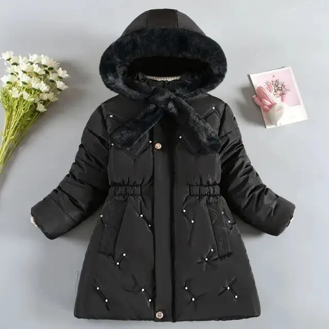 Kids Girls Mid-Length Hooded Windbreaker Coats